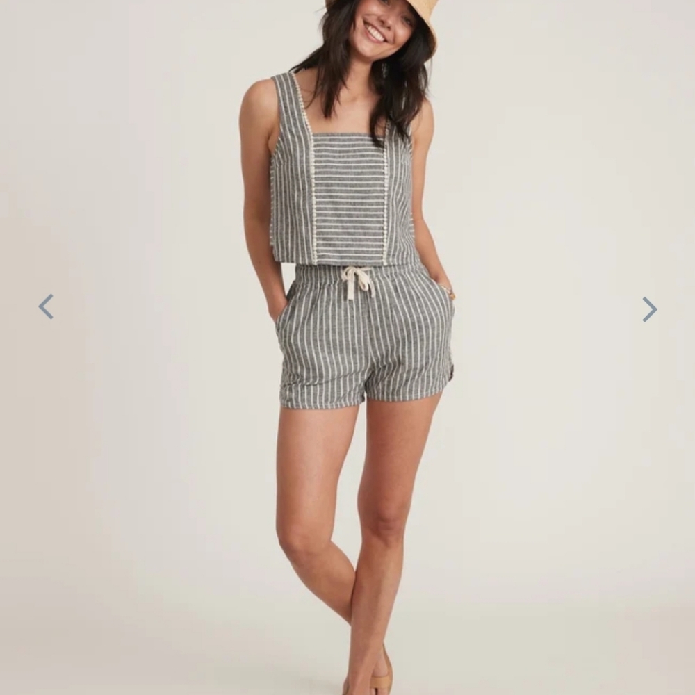 Marine Layer Gray and White Striped Linen Blend Shorts - Picture 5 of 7